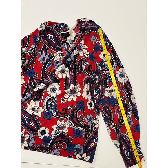 Talbots Petite XL Pure Merino Wool Floral Red Blue Cream Sweater - Picture 6 of 6